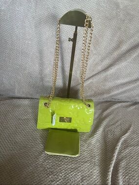 Gold-Chain Lime Patent Shoulder Bag with Wallet New Without Tags